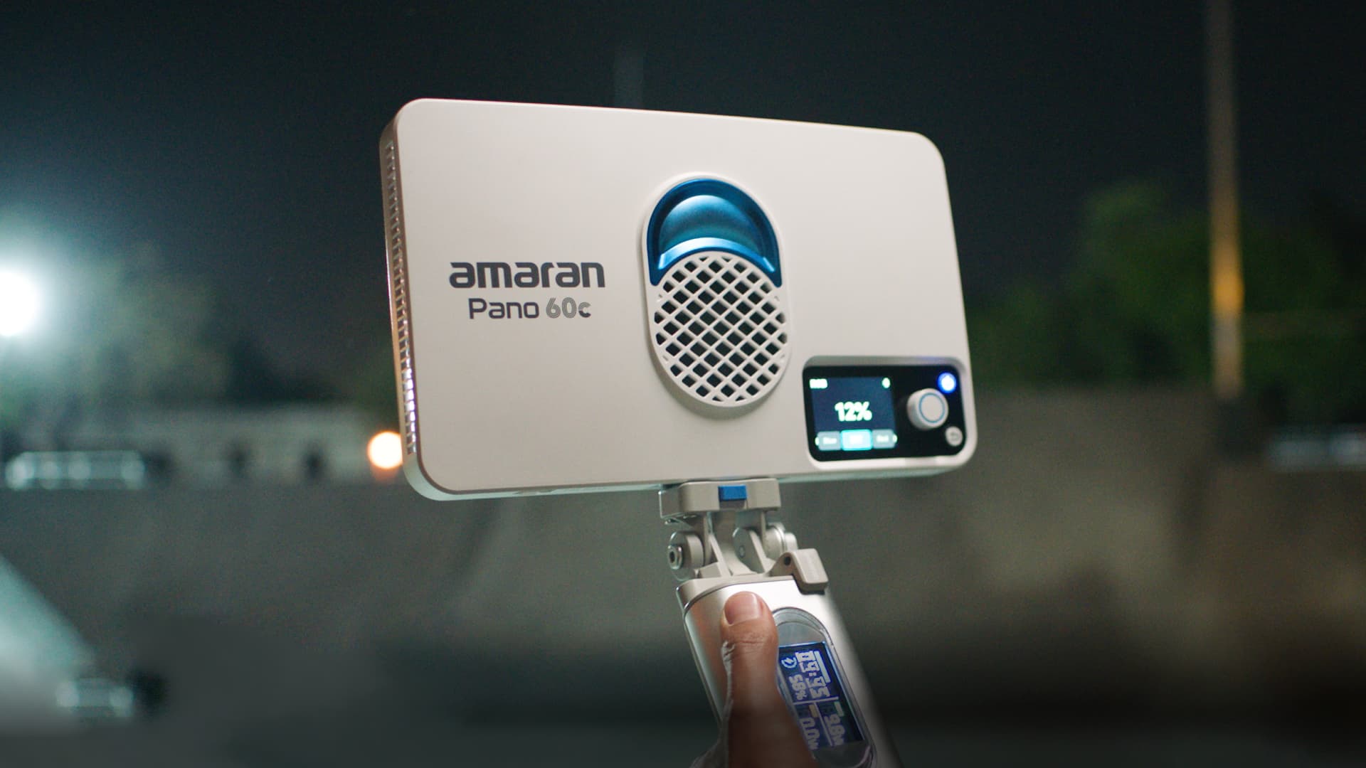 The amaran Pano 60c in use with the  amaran Peak power bank